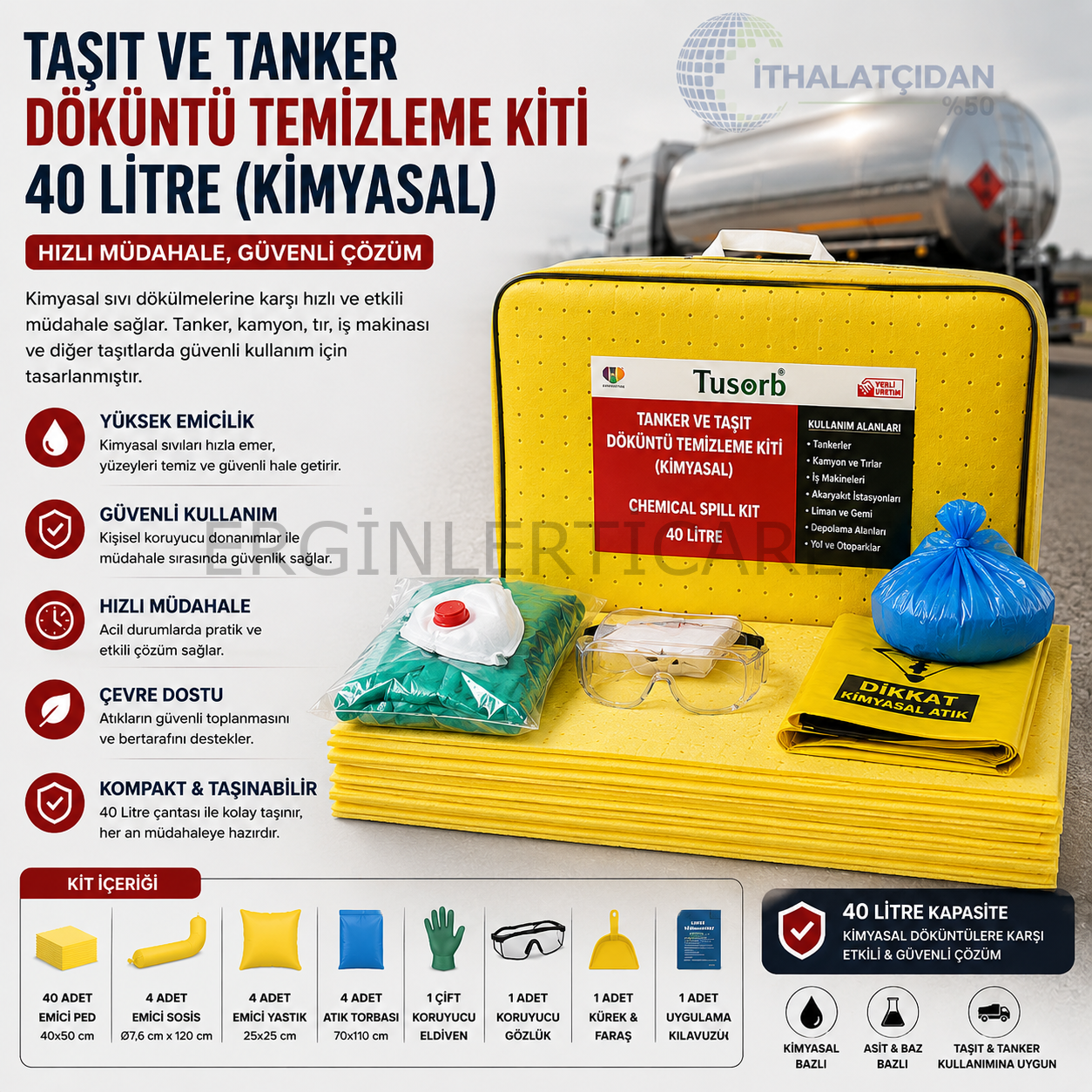 Tanker Ve Taşıt Döküntü Temizleme Kiti 40 Lt (Kimyasal)