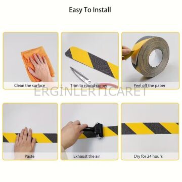 5 Adet Merdiven Ve Zemin Kaydırmaz Bant 50mm x 25metre Sarı Siyah