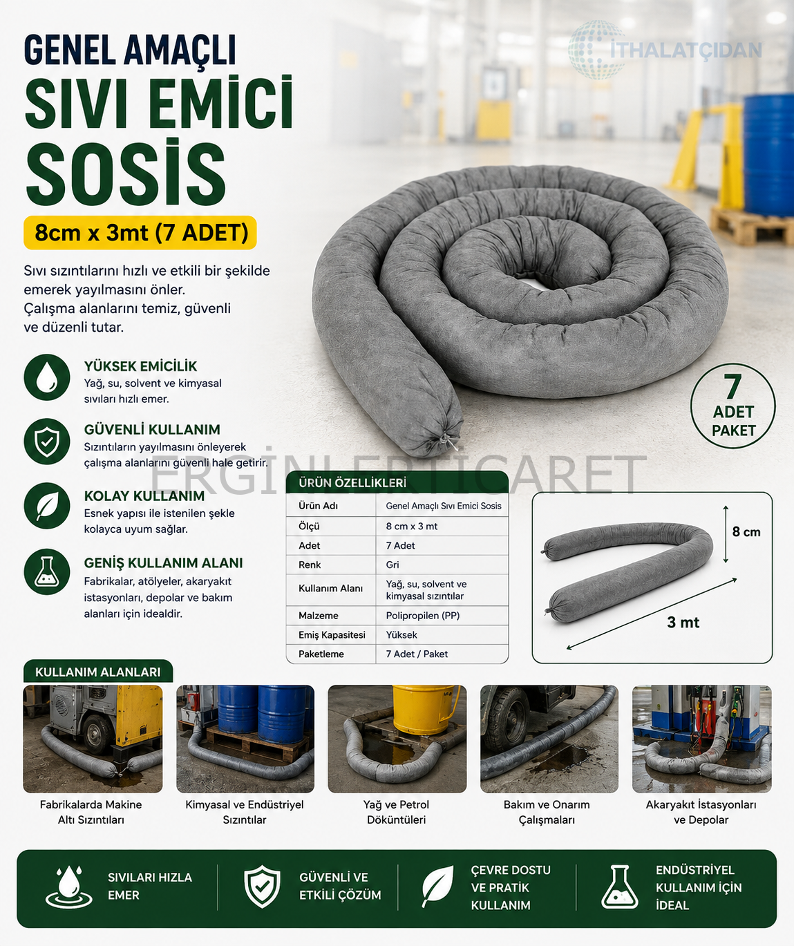 Genel Amaçlı Sıvı Emici Sosis 8cmx3mt (7adet)