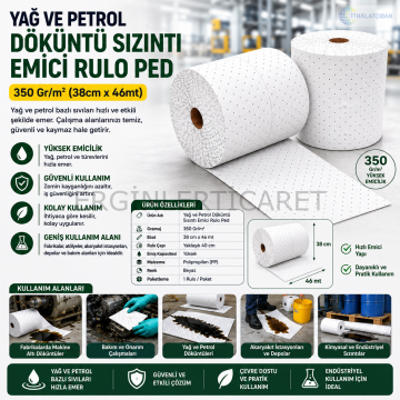 Yağ Ve Petrol Döküntü Sızıntı Emici Rulo Ped 350 Gr/m2 (38cmx46mt)