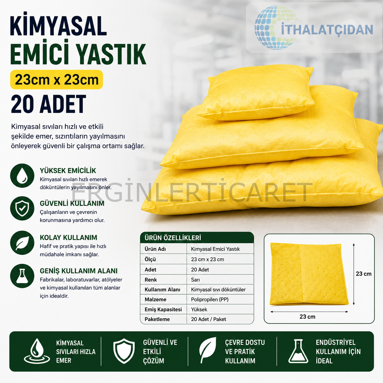 Kimyasal Emici Yastık 23cmx23cm 20adet