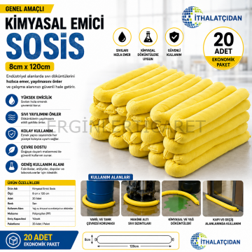 20 Adet Kimyasal Emici Sosis 8cm X 120cm