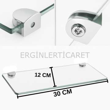 Pleksi Hayalet Raf 8mm | Banyo Mutfak Düzenleyici Metal Bağlantılı Şeffaf Raf - 30 Cm