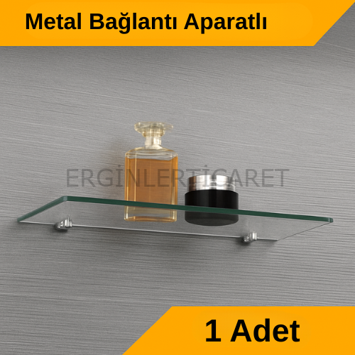 Pleksi Hayalet Raf 8mm | Banyo Mutfak Düzenleyici Metal Bağlantılı Şeffaf Raf - 30 Cm