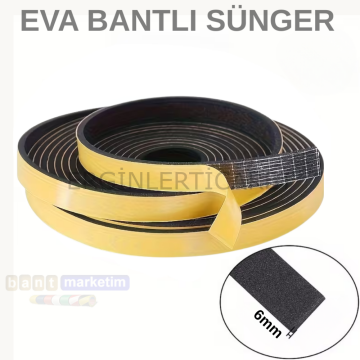 Eva Neopren Conta Sünger Bantlı Sızdırmazlık Bandı 6mm Kalınlıkta 50mmx20mt