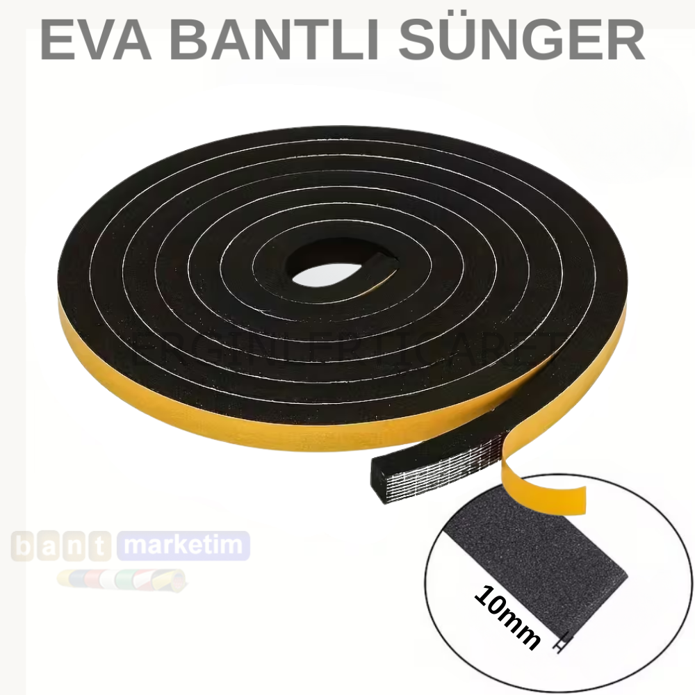 Eva Neopren Conta Sünger Bantlı Sızdırmazlık Bandı 10mm Kalınlıkta 20mmx10mt