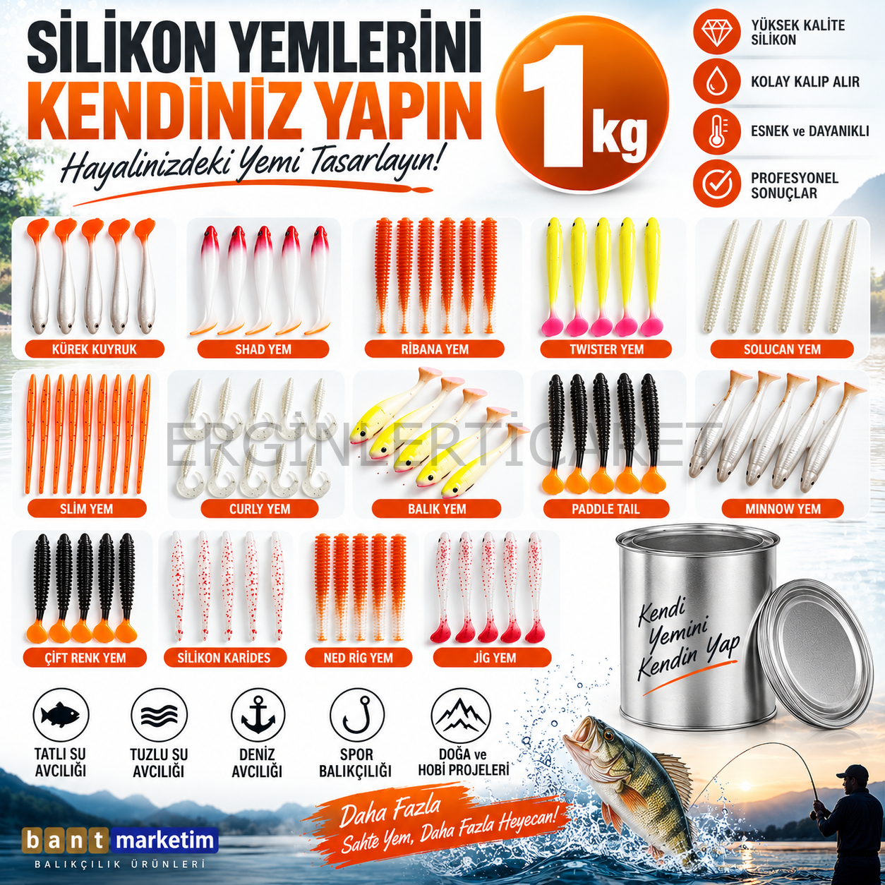 Silikon Balık Yemi Hammaddesi 1 KG – Evde Silikon Yem Yapımı İçin Sıvı Silikoni (25 Shore)