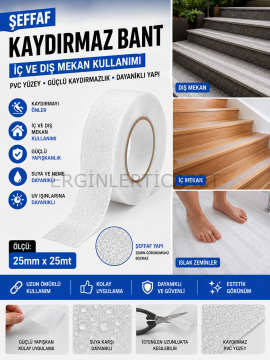 Şeffaf Havuz Banyo Küvet İç ve Dış Mekan Merdiven Kaydırmaz Kaymaz Bant 25mm x 25mt