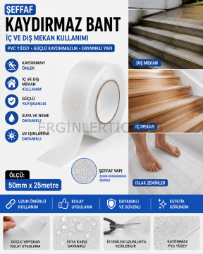 Şeffaf Havuz Banyo Küvet İç ve Dış Mekan Merdiven Kaydırmaz Kaymaz Bant 50mm x 25mt