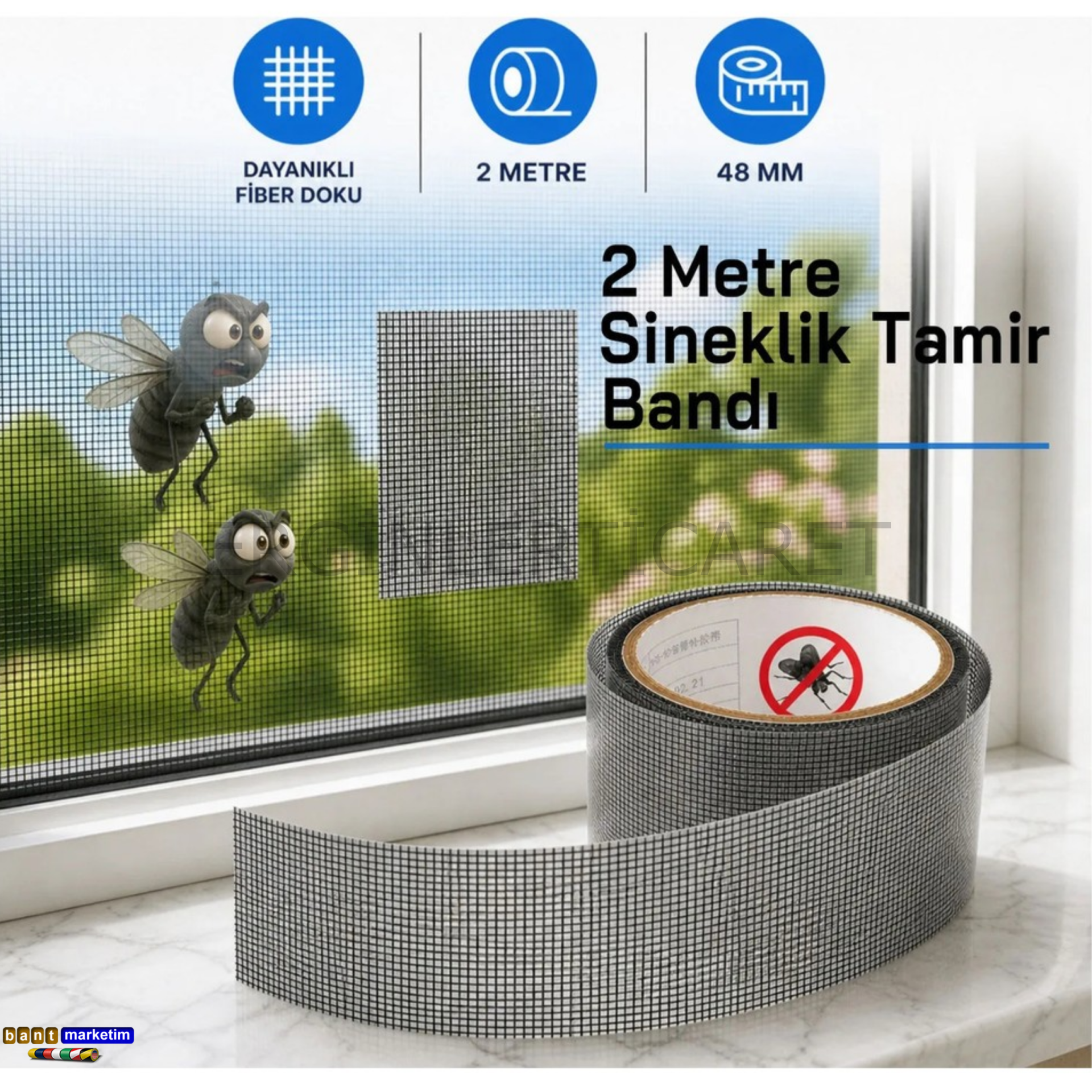 Sineklik Tamir Bandı 50mm x 2m Kendinden Yapışkanlı Yama Bandı Delik ve Yırtık Onarım