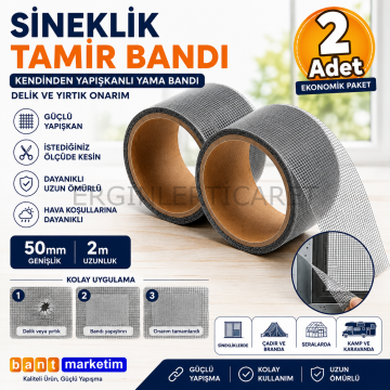 Sineklik Tamir Bandı 50mm x 2m Kendinden Yapışkanlı Yama Bandı Delik ve Yırtık Onarım (2 Adet)