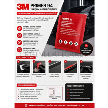 3m Primer 94 Bant Yapıştırıcı Arttırıcı Kuvvetlendirici Primer Mendil (5adet )