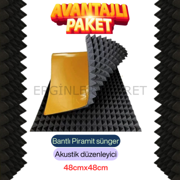 Yanmaz Akustik Ses Yalıtımı Bantlı Piramit Sünger (4cm) Ebat 48x48 (20Adet)