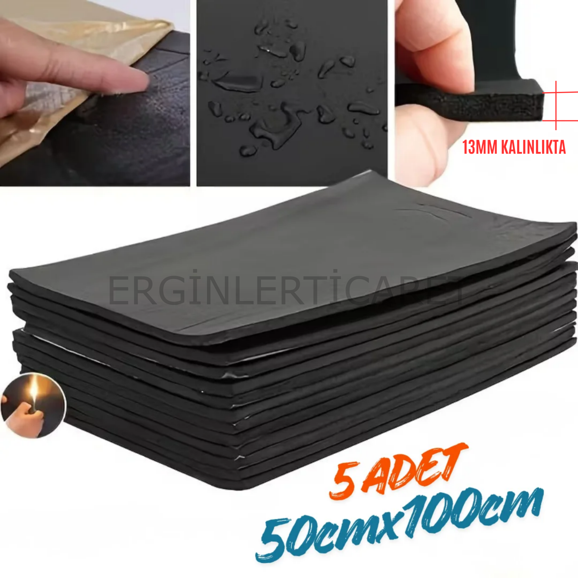 Ticari Araç Karavan Panelvan Oto Ses Yalıtım Malzemesi 13mm Kalınlıkta 50cmx100cm (5Adet)