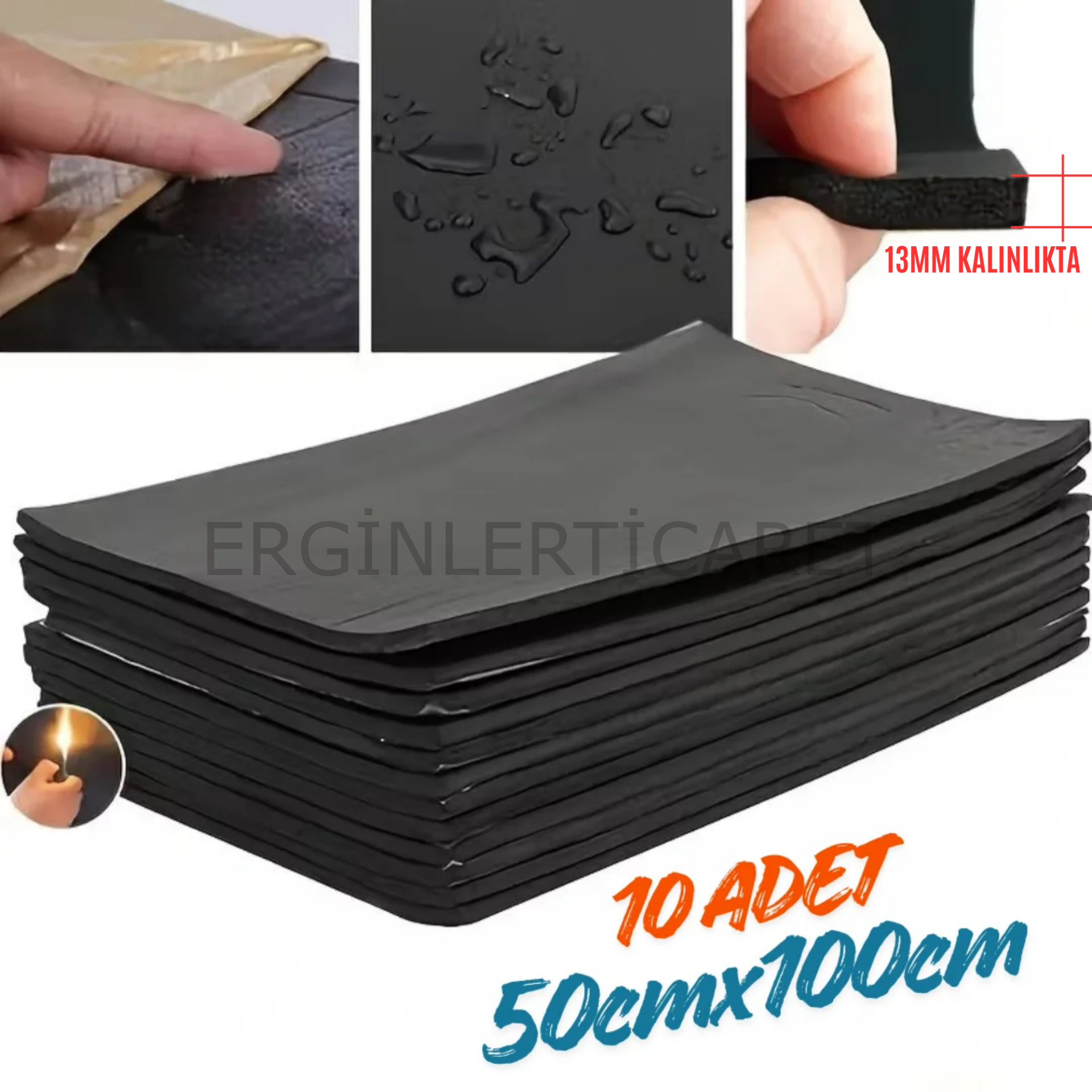 Ticari Araç Karavan Panelvan Oto Ses Yalıtım Malzemesi 13mm Kalınlıkta 50cmx100cm (10Adet)