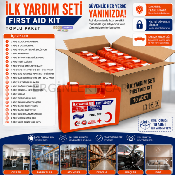 İlk Yardım Çantası Full Set – 10 Adet Toplu Paket, İş Yeri, Fabrika, Ofis ve Araç İçin (10 Adet)