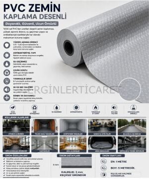 PVC Desenli Zemin Kaplama Muşambası 2mm 1x5 Metre Kaymaz Araç Konteyner Oto Taban Kaplaması Gri