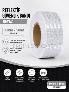 Bal Petekli Reflektif Bant Beyaz 50mm x 50m Kendinden Yapışkanlı Reflektör Şerit Uyarı Bandı