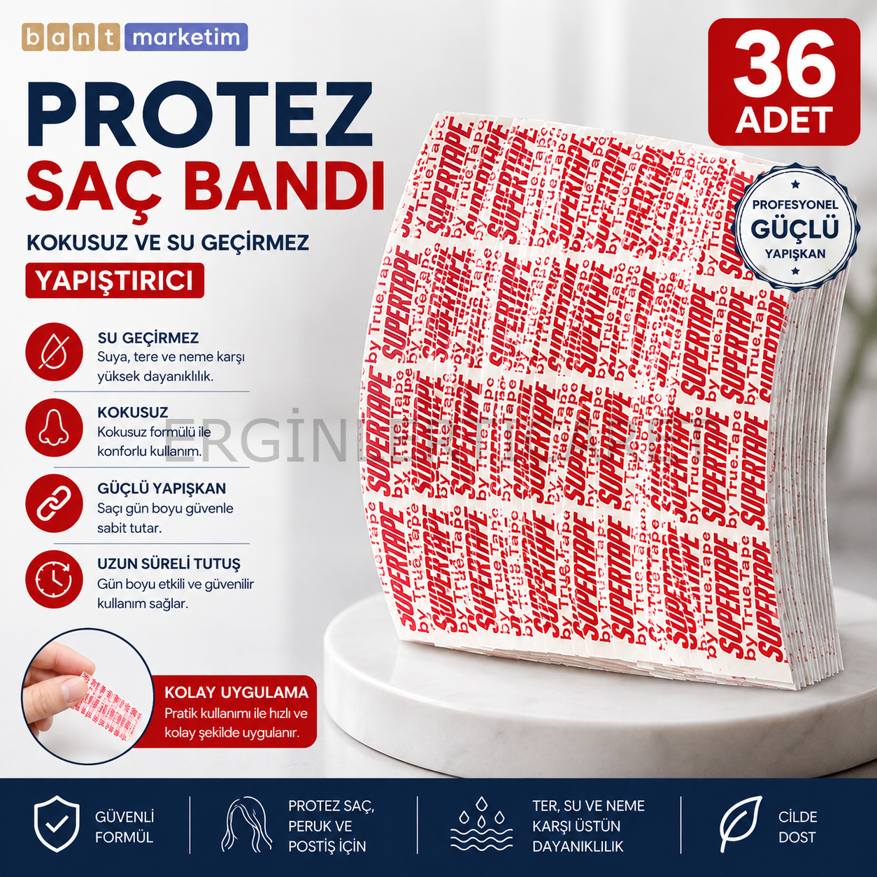 Supertape Oval 1''LF 2,5 x 7,5 cm 36 Adet Protez Saç Bandı Güçlü Yapışkanlı