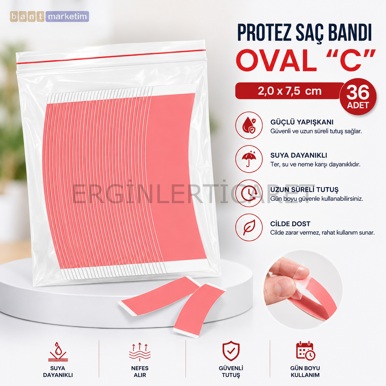 Protez Saç Bandı 36'lı Güçlü Yapışkanlı Saç Sistemi Peruk ve Postiş Bandı Kırmızı