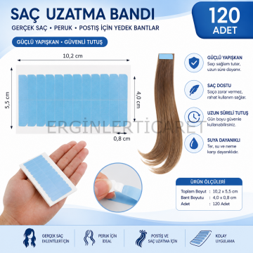 Saç Uzatma Bandı 4 x 0,8 cm Çift Taraflı Yapışkanlı Yedek Bant Postiş Peruk ve Saç Eklentisi İçin 120 Adet